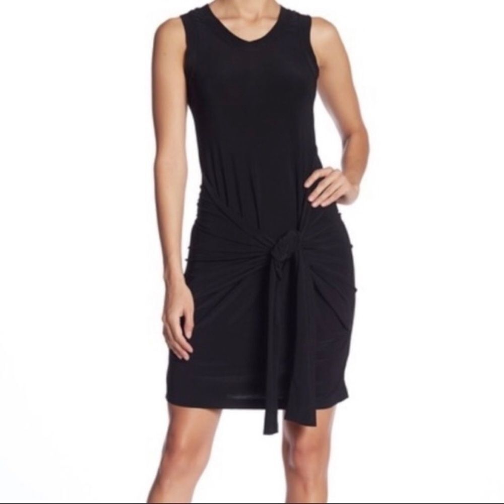 Norma Kamali black tie front stretch midi sleeveless dress
